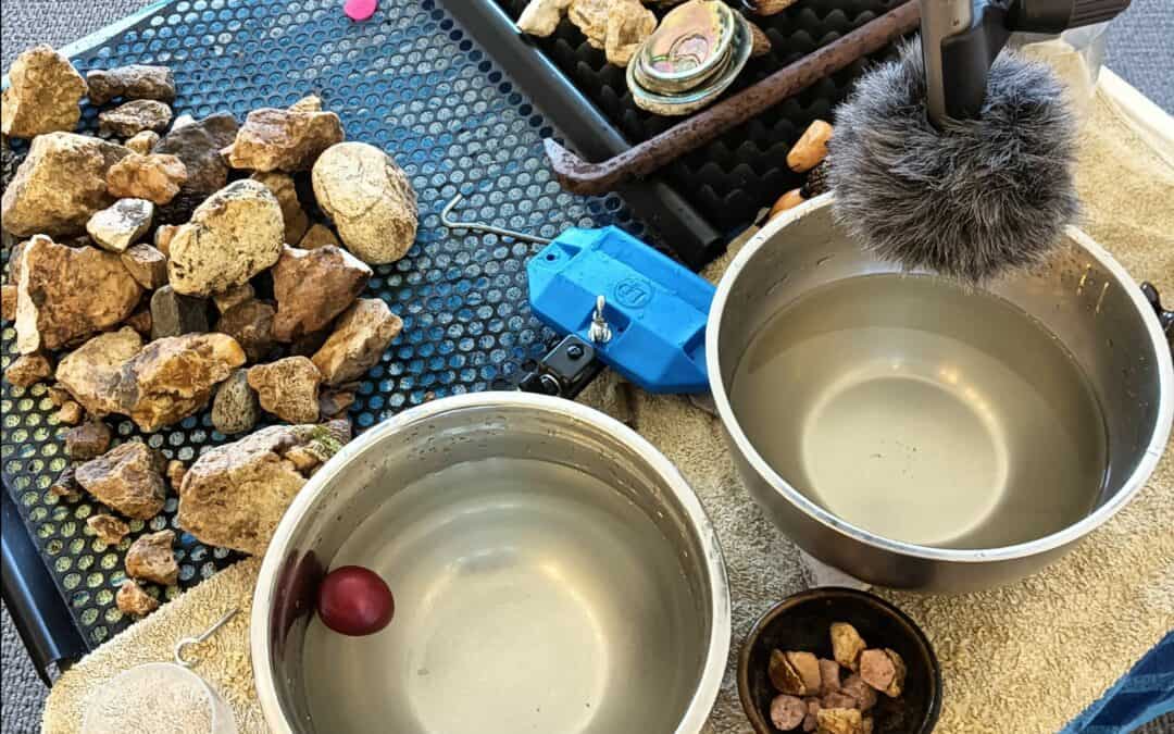 microphone and various items on table