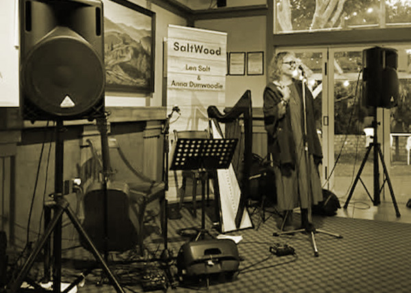 woman at mic in concert setting